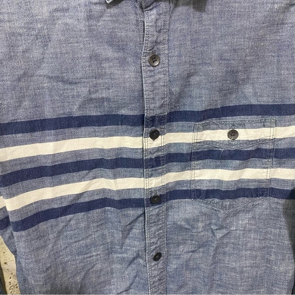 Express Blue Chambray Striped Cotton Long Sleeve Button Up Shirt - Picture 3 of 6